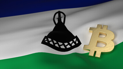 Bitcoin Currency Symbol on Flag of Lesotho