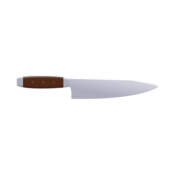 Vector isolated image of knife on white background in a flat style. Icon utensils. Logo cooking of knife. Blade in simple design. For cooking, cut, butchering. Cutlery. Knife chef. Kitchen symbol. EPS