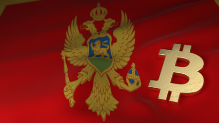 Bitcoin Currency Symbol on Flag of Montenegro