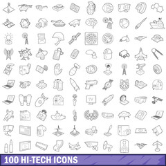 100 hi-tech icons set, outline style