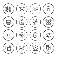 Set round line icons of quadrocopter