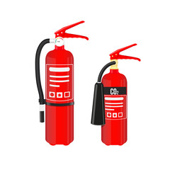 Fire extinguishers set isolated on white background. Vector illustration.