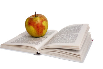 Apple with book isolated on white background