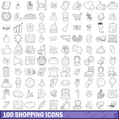 100 shopping icons set, outline style