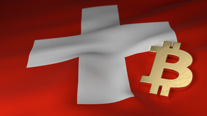 Bitcoin Currency Symbol on Flag of Switzerland