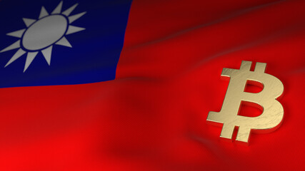 Bitcoin Currency Symbol on Flag of Taiwan