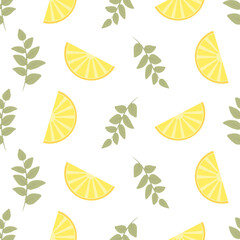 Seamless Floral Pattern. Lemon Fruits Background. Flowers, Leaves, Lemons. Vector.