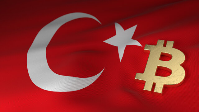 Bitcoin Currency Symbol on Flag of Turkey