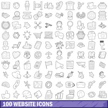 100 website icons set, outline style