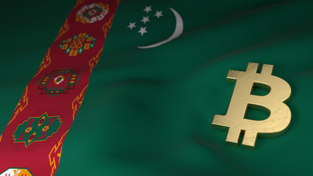 Bitcoin Currency Symbol on Flag of Turkmenistan