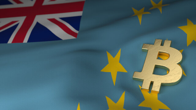 Bitcoin Currency Symbol on Flag of Tuvalu