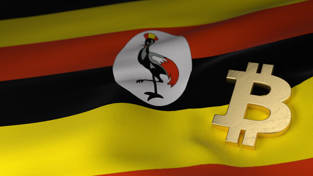 Bitcoin Currency Symbol on Flag of Uganda