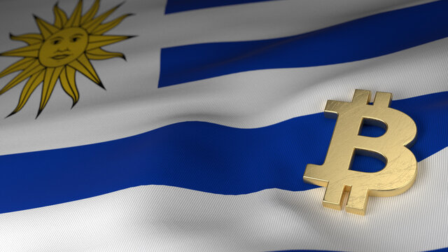 Bitcoin Currency Symbol on Flag of Uruguay