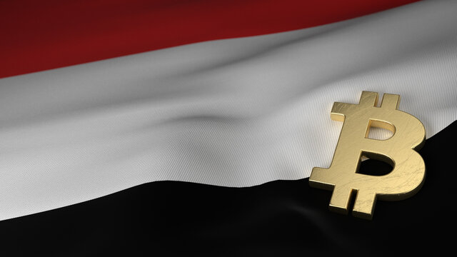 Bitcoin Currency Symbol on Flag of Yemen