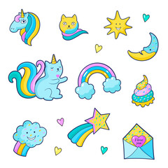 Set of fashion patch badges for girls