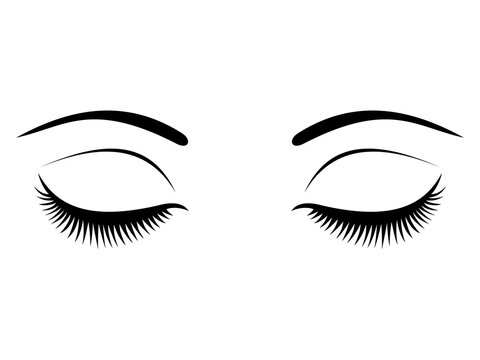 Closed eyes with black eyelashes on a white background.