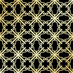 Fototapeta premium Ornamental wallpaper, vector luxury background. Vintage floral pattern on black with golden gradient.