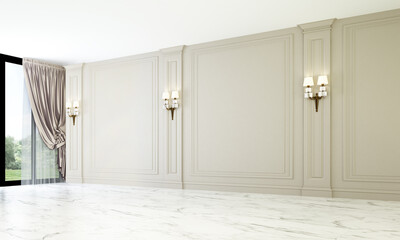 3D rendering interior of luxury empty room and garden view