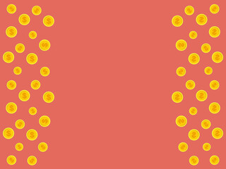 Vector pink background with golden falling coins and space for text