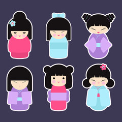 Kokeshi dolls vector icon set