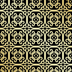 Ornamental wallpaper, vector luxury background. Vintage floral pattern on black with golden gradient.