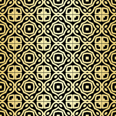 Ornamental wallpaper, vector luxury background. Vintage floral pattern on black with golden gradient.