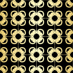 Ornamental wallpaper, vector luxury background. Vintage floral pattern on black with golden gradient.