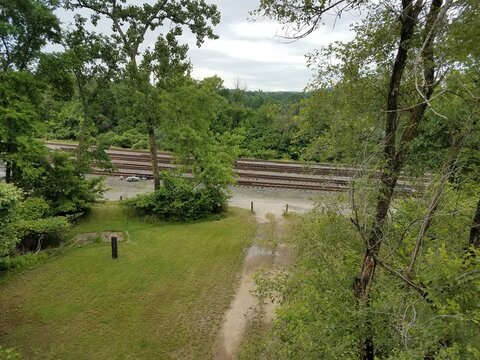 Dirt Road And Grass From Above And Railroad Tracks