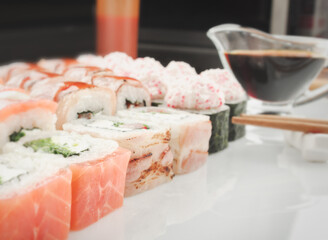 Close-up sushi with soy