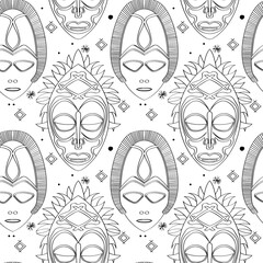 Seamless outline tribal mask pattern 6