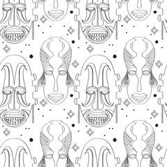Seamless outline tribal mask pattern 8