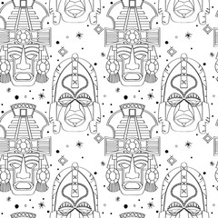 Seamless outline tribal mask pattern 12