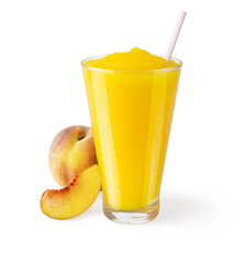 Peach Smoothie or Shake with Straw on White Background