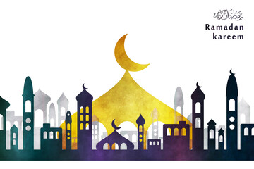 Vector islamic city background for Ramadan Kareem. Concept of Happy Ramadan Kareem.