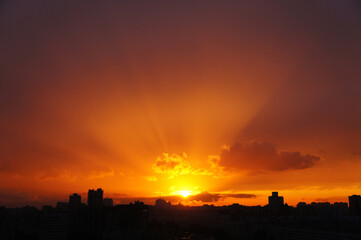 Fototapeta premium The sun sets over the city. Landscape photography. St.Petersburg, Russia.