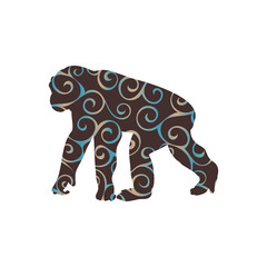 Chimpanzee monkey primater color silhouette animal