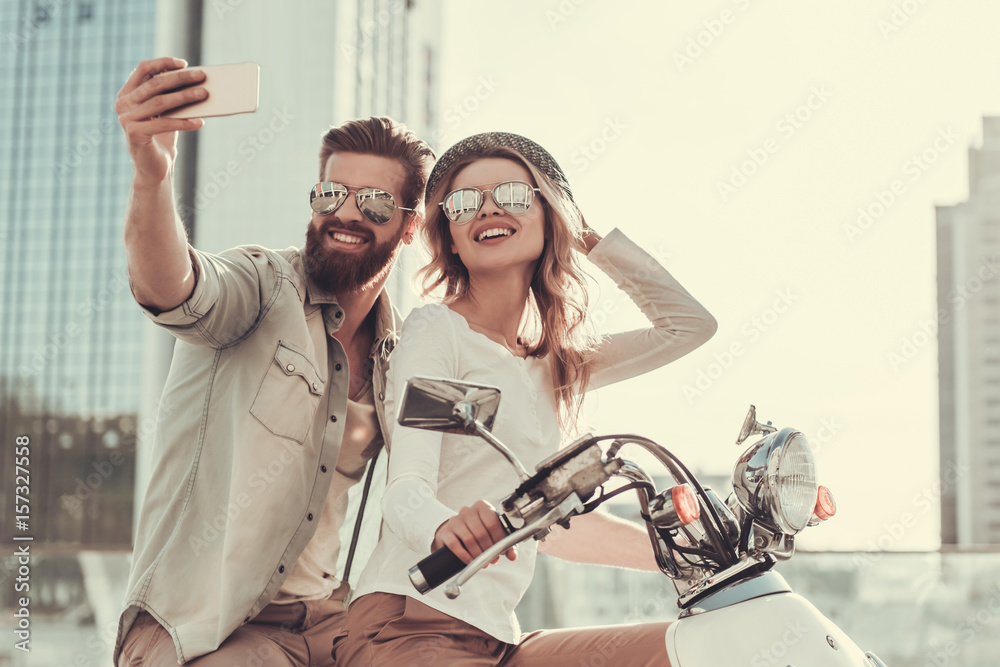 Canvas Prints couple on scooter