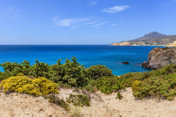 Fototapeta na wymiar South coast of Milos island, Tsigrado beach. Cyclades, Greece.