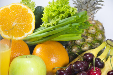 Vegetables and fruits isolated on white background. Collection fruits and vegetables isolated on a white background.