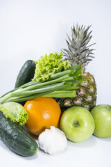 Vegetables and fruits isolated on white background. Collection fruits and vegetables isolated on a white background.