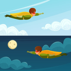 Obraz na płótnie Canvas Flying Boy Superhero Horizontal Banners