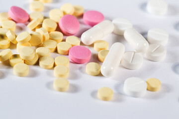 Colorful tablets with capsules health-care.