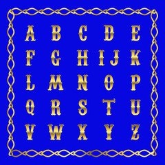 Vector golden alphabet. Golden letters.