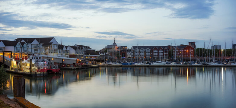 Twilight capture of Southampton's Town Quay Marina on a warm evening.