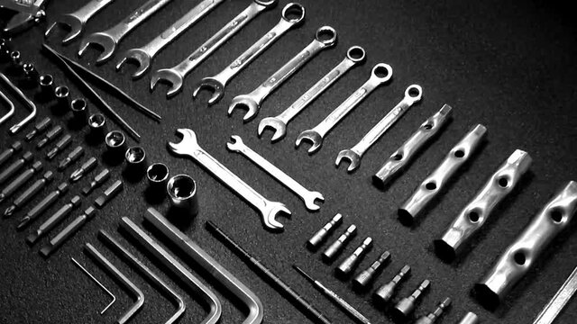 Video of the huge set of mechanics tools isolated on gray 