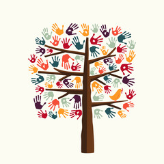Hand print tree illustration for community help