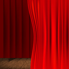 Fototapeta premium Curtain on stage with wooden floor of boards. Vector illustration.