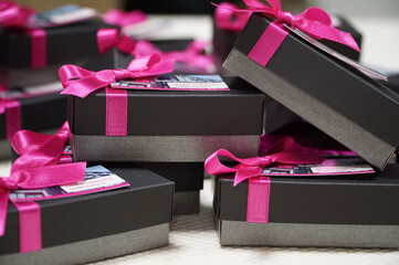 Group of gift boxes with ribbons