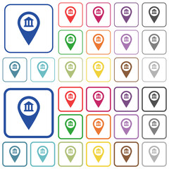 Bank office GPS map location outlined flat color icons