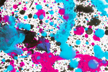 Abstract Neon Pink Blue and Black Paint Splatters